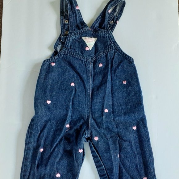 Oshkosh Girls Overalls Denim Jean Hearts Embroidered 18 Months - Picture 6 of 11